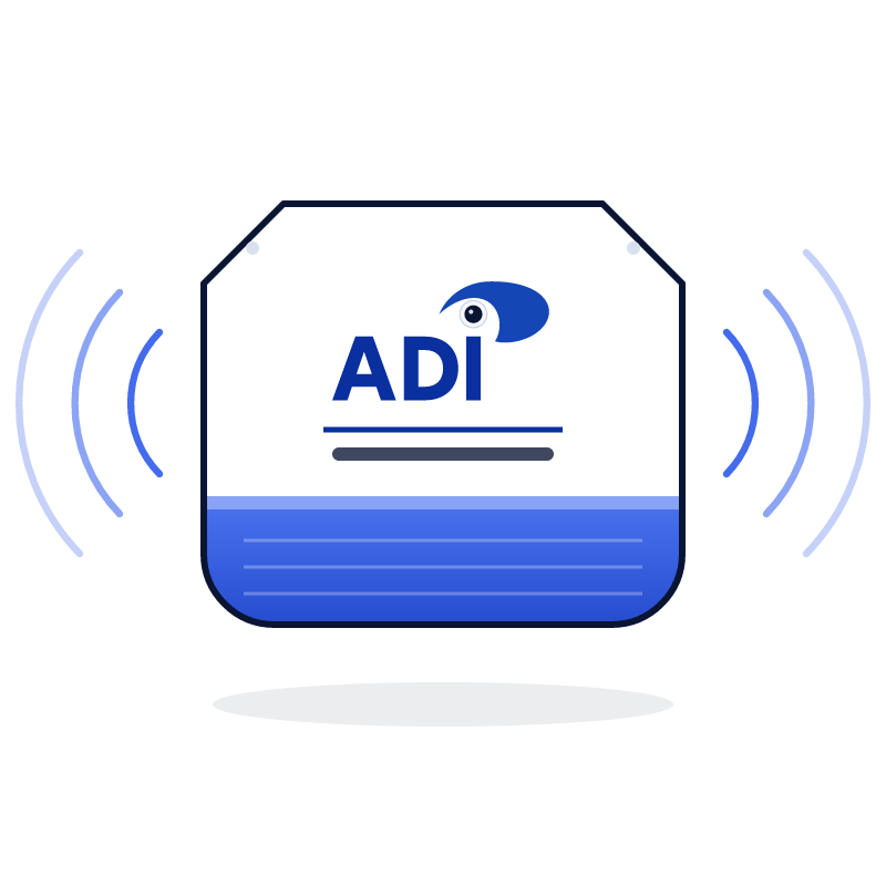 Illustration of an ADI alarm bell box sending out sound waves