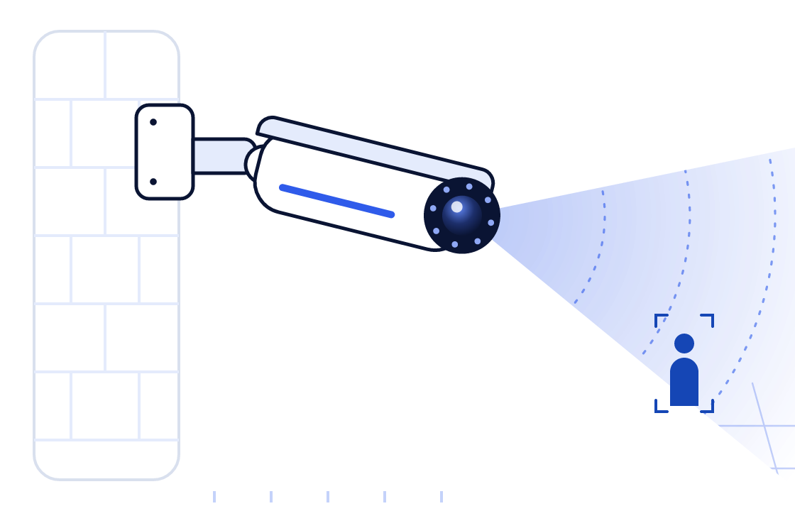 Illustration of a bullet CCTV camera with its field of view detecting a person