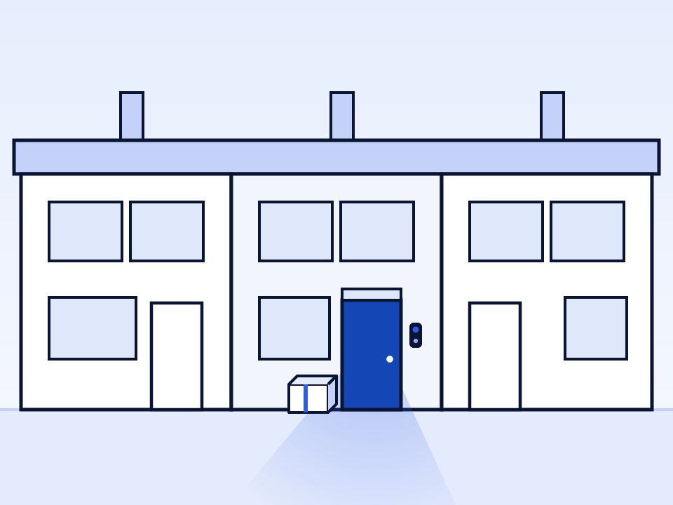 Illustration of a terraced house front door with a video doorbell